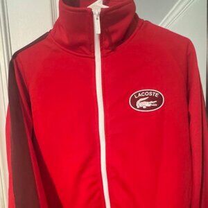 Red/Burgundy Lacoste Full Zip Front Track Jacket (size 42 = 10 Medium/Large)